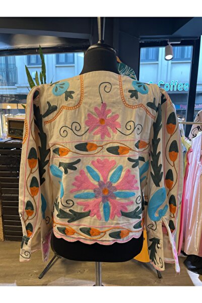 QUSİ Women's Embroidered Long Sleeve Button down Jacket