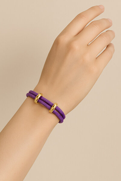 Herşey Nota سوار نسائي بخيط مزدوج باللون الأرجواني مع حلقات ذهبية اللون – تصم...