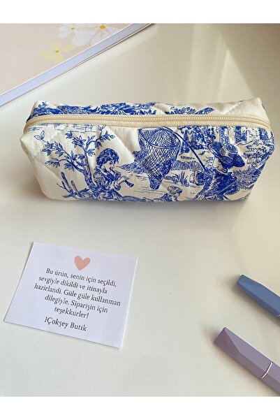 1çokşey Vintage Desenli Kalem Kutusu - Kalemlik - Astarlı, Yumuşak Doku , (21*7*6 cm)