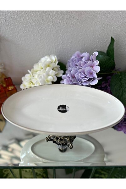 Efegil Antique Bold Gilded Porcelain 30X22 Standing Serving Bowl