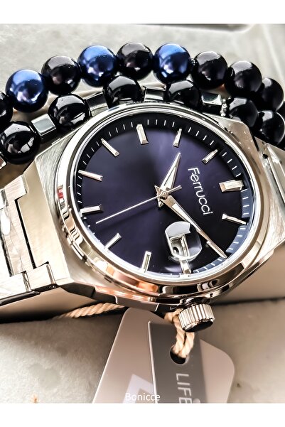 Ferrucci Men's Wristwatch, Certified, Guaranteed, Navy Blue Silver Steel Band...