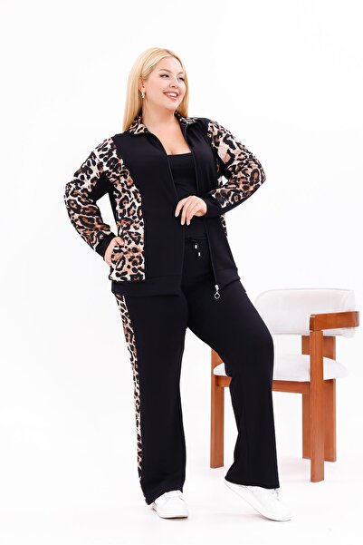 Siyezen Plus Size Leopard Detailed Modal Fabric Set