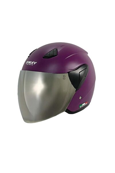 Sway Xbyc 633 Solıd Şeffaf Vizörlü Yarım Motosiklet Scooter Kaskı XLarge Beden Mürdüm