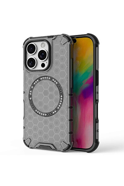 Techsuit Διαφανής θήκη HoneyComb Shield MagSafe για iPhone 16 Pro, μαύρη