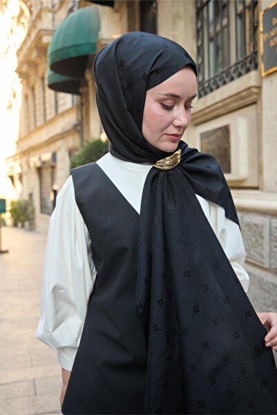 Silk Home Monogram desenli Pamuk İpek Şal - Siyah