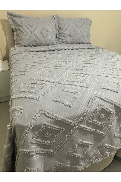 Tekstilsa Scandinavian Double Bedspread 240 X 250 cm and 2 Pillows Gray