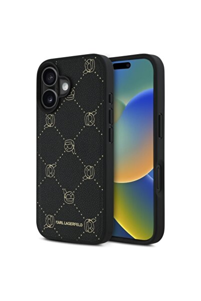 Karl Lagerfeld Husa iPhone 16 Karl Lagerfeld Leather MagSafe, Karl Head, negr...