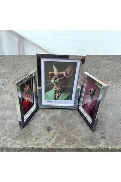 Peramari Decorative Wood Art Triple Picture Frame Silver