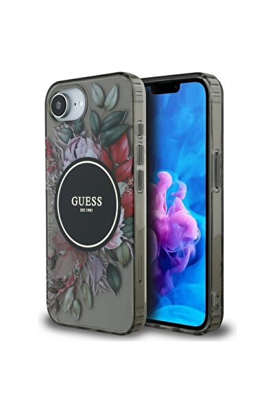 Guess Husa iPhone 16e originala IML Flowers MagSafe, negru, GUHMPSE4HFWBRCEK