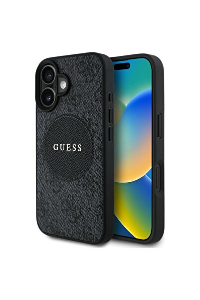 Guess Husa iPhone 16 4G Circle Classic Logo MagSafe, negru, GUHMP16SP4PGRSGK