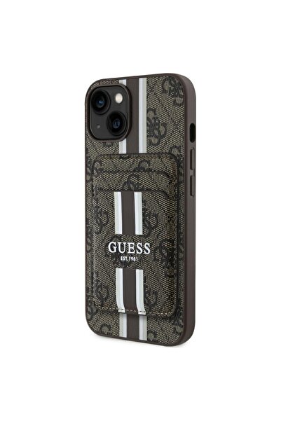 Guess Husa Cardslot 4G Stripes MagSafe iPhone 15, maro, GUBPHCP15SP4RPSW