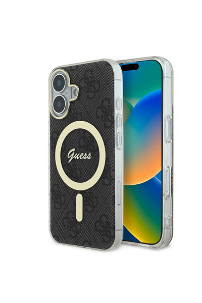 Guess Husa iPhone 16 originala IML 4G MagSafe, negru, GUHMP16SH4STK