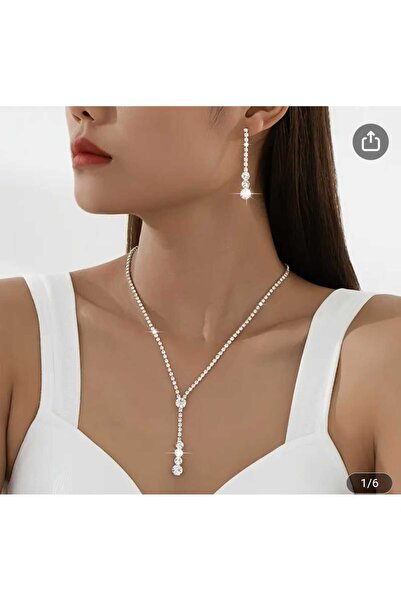 JUPİTER HOME Gelin Aksusear Gümüş Kaplama Asil Su Yolu Setti Kolye Küpe Seti ...