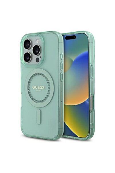 Guess Husa iPhone 16 Pro originala IML Rhinestones MagSafe, verde, GUHMP16LPF...