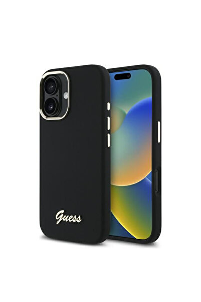 Guess Husa iPhone 16 Plus Silicone Script Metal Logo & Frame, negru, GUHCP16M...