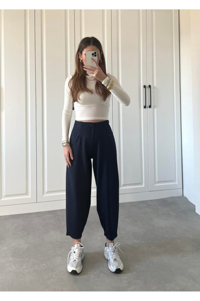 Sisa Butik Yeni Sezon Yüksek Bel Crep Kumaş Pantolon