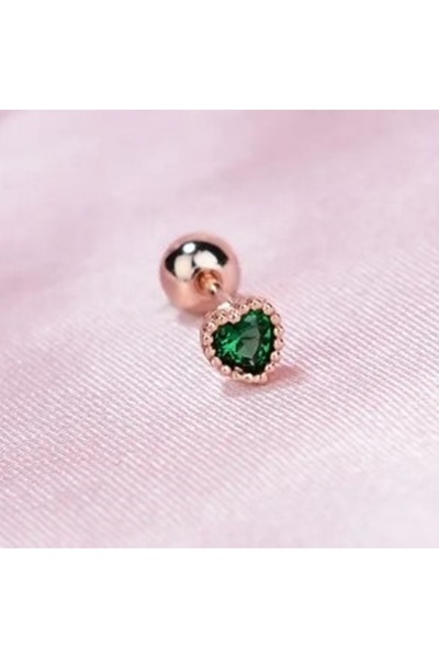 KESNUP Piercing stud earring, 1 piece, heart pattern, Green / Rose Gold