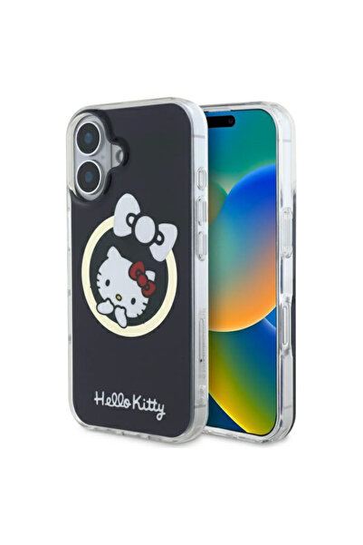 Hello Kitty Husa Hello Kitty iPhone 16 Hardcase IML Fun Bow MagSafe, negru, HKHMP16SHFLBK