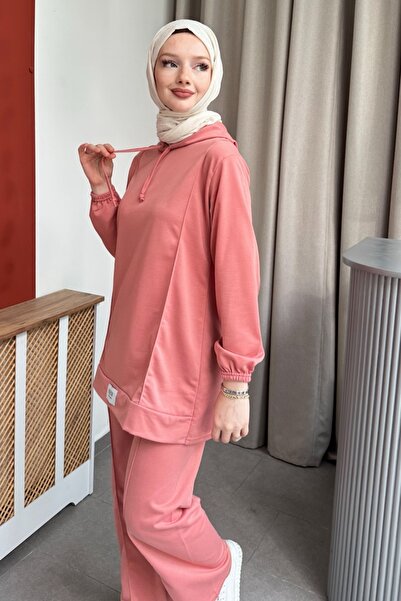 Kombinazon Maxi με κουκούλα Ροζ Σετ με Διπλό Κορδόνι με Κορδόνια