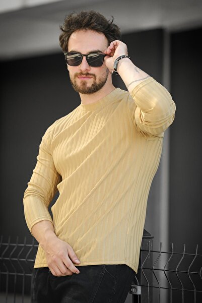 Oksit Jordao Ribbed Slim Fit Lycra Crew Neck Men's Long Sleeve Tshirt