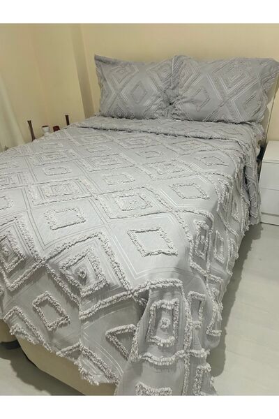 Tekstilsa Scandinavian Double Bedspread 240 X 250 cm and 2 Pillows Gray