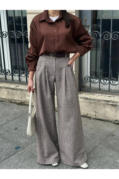 Hotfashion Palazzo High Waist Pants Dark Brown