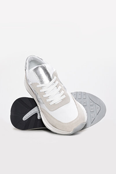 Ayakkabıhane Genuine Leather Inside and Out White Silver Women's Sports Shoes Ah08169261258