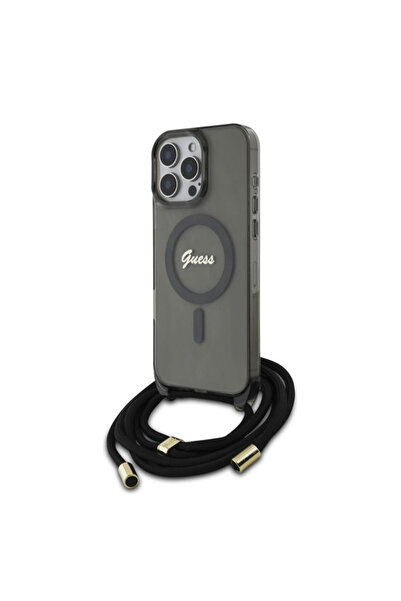 Guess Husa IML Crossbody Cord Script MagSafe iPhone 16 Pro, negru, GUHMP16LHC...