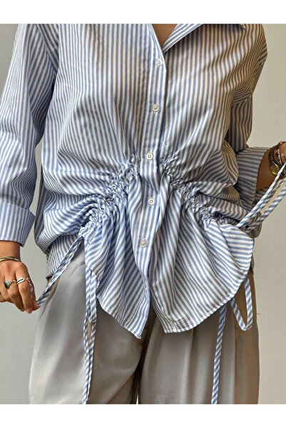 Zerenyus Ριγέ πουκάμισο με λεπτομέρεια με κορδόνι στο μπροστινό μέρος