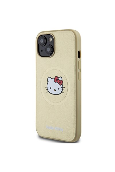 Hello Kitty Husa Hello Kitty iPhone 15 Hardcase Leather Kitty Head MagSafe, HKHMP15SPGHCKD, auriu