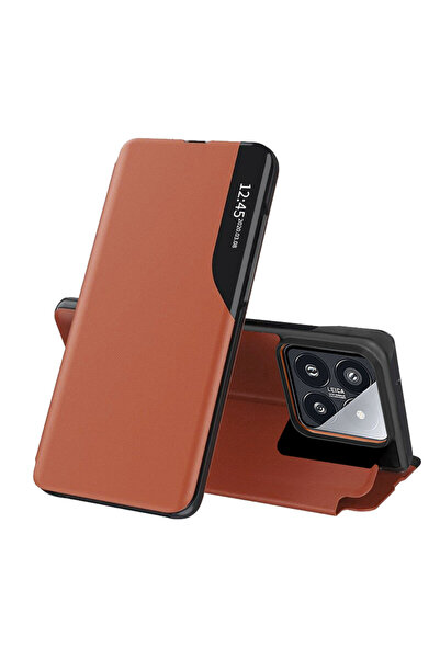 Techsuit Husa Xiaomi 14 Pro Leather View flip tip carte, portocaliu