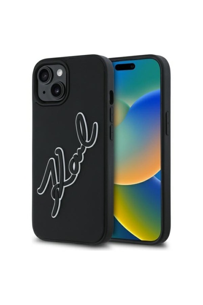 Karl Lagerfeld Husa originala iPhone 15 Karl Lagerfeld 3D Design, negru, Rubb...