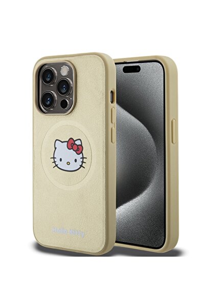 Hello Kitty Husa Hello Kitty iPhone 14 Pro Hardcase Leather Kitty Head MagSafe, HKHMP14LPGHCKD, auriu