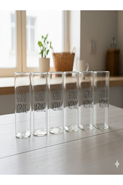 Tasarım Evi 6-Piece Good Morning Borosilicate Square Glass Cup 380 ml 6 Pieces