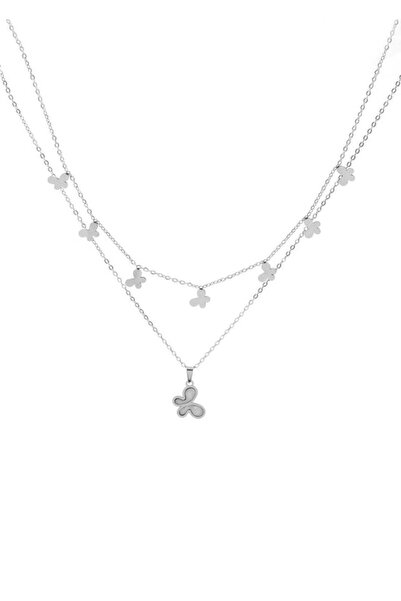 YUNİCCİ & CO قلادة فضية بنمط الفراشة مكونة من قطعتين