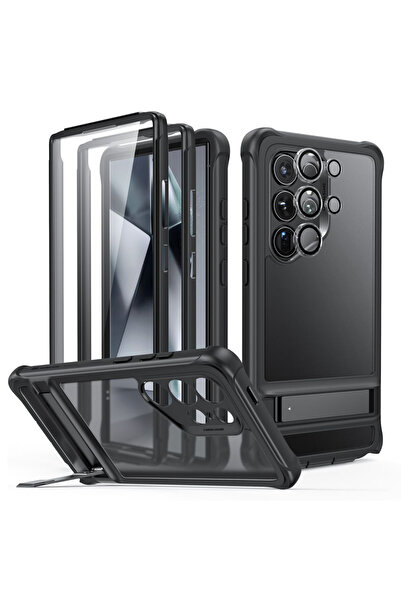 ESR [360° Package] Samsung Galaxy S24 Ultra Armor Tough Kickstand Case + Foil, Frost Black