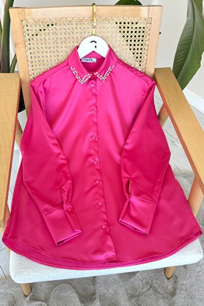 Kombinazon Arima Collar Stoned Pink Satin Tunic