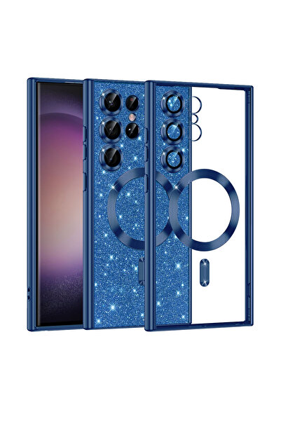 Techsuit Луксозен брокат MagSafe Premium за Samsung Galaxy S23 Ultra, син