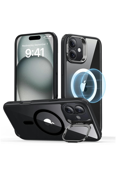 ESR Husa iPhone 16 Plus Classic Hybrid HaloLock Kickstand, negrutransparenta