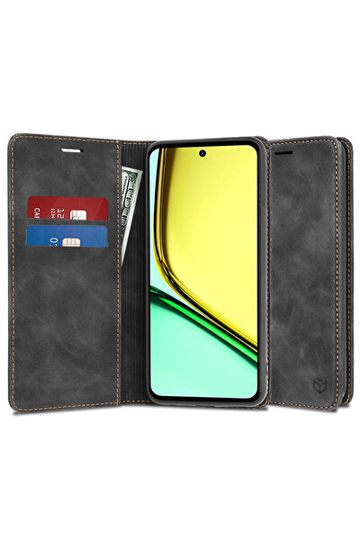 Techsuit Δερμάτινη θήκη Realme C67 4G Confy Cover, μαύρη