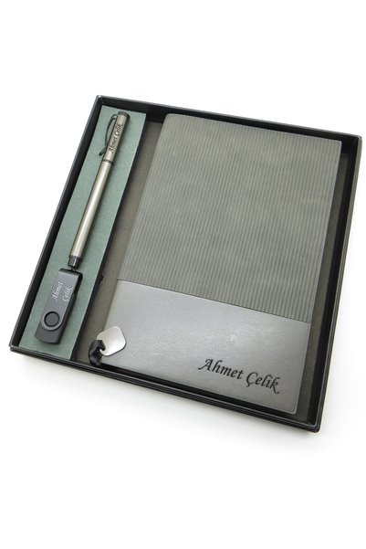 Signator ® Codex | N148 Kişiye Özel Defterli Set - İsme Özel Gri Kalem + İsme...