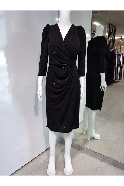 Moda Neva SİMLİ V YAKA DRAPELİ BATTAL ABİYE