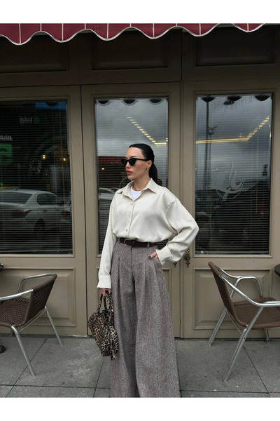 Hotfashion Palazzo High Waist Pants Dark Brown