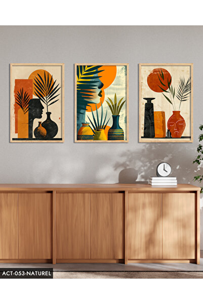 CeSht Bohem Tarz Modern 3 Parça Ahşap Çerçeveli Tablo