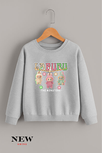 New Shine Labubu Печатна унисекс детска велосипедна блуза с качулка