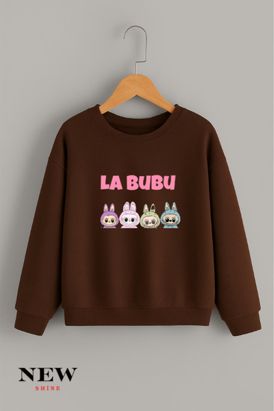 New Shine Labubu Печатна унисекс детска велосипедна блуза с качулка