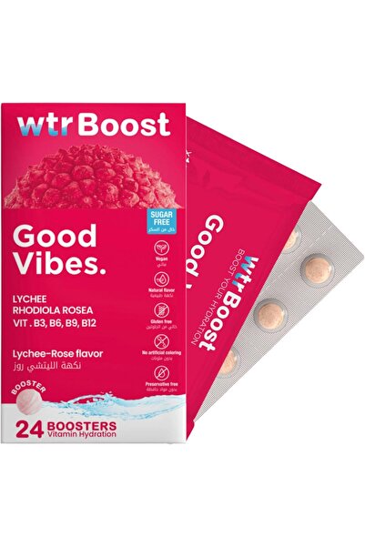 WTR BOOST أقراص ترطيب wtrBoost Good Vibes، لتقليل التعب، بنكهة الليتشي والورد...