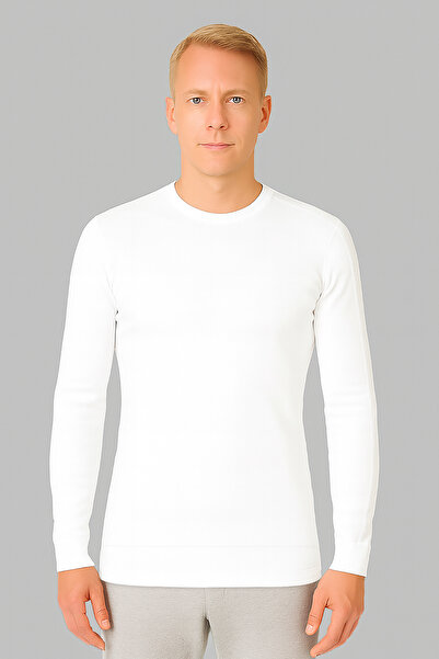 Cottonland Men's Drex O Neck 1X1 Stretch Rib Long Sleeve Cotton Combed T-Shirt White