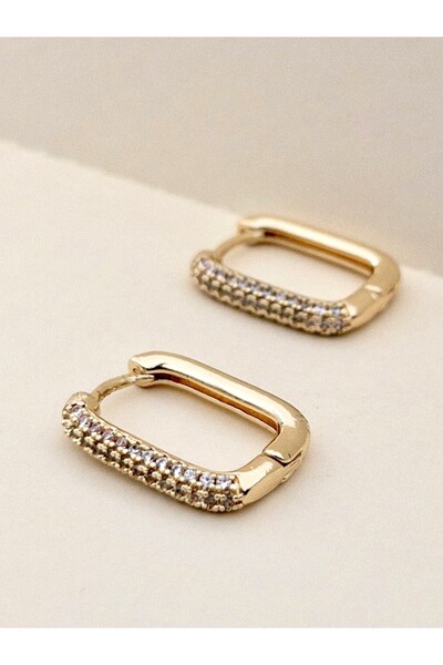 Siya Silver Özel Seri Kararmaz Çelik Zirkon Taşlı Dikdörtgen Küpe - 2 cm