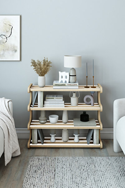 Jest Dekor Konsept Selvi - Beyaz- 4 Katlı Ahşap Banyo Rafı/Baharatlık-Mutfak Rafı, Çok Amaçlı Dekoratif Raf